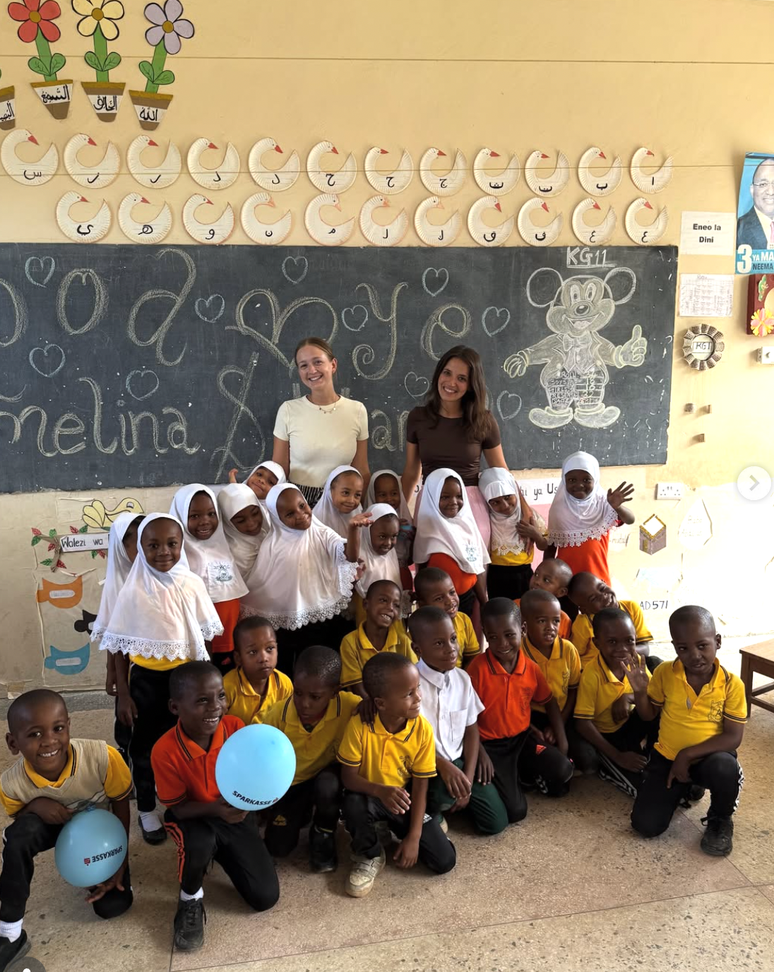 Volunteers with a classroom of children at Kilma Juu Primary and Nursery School